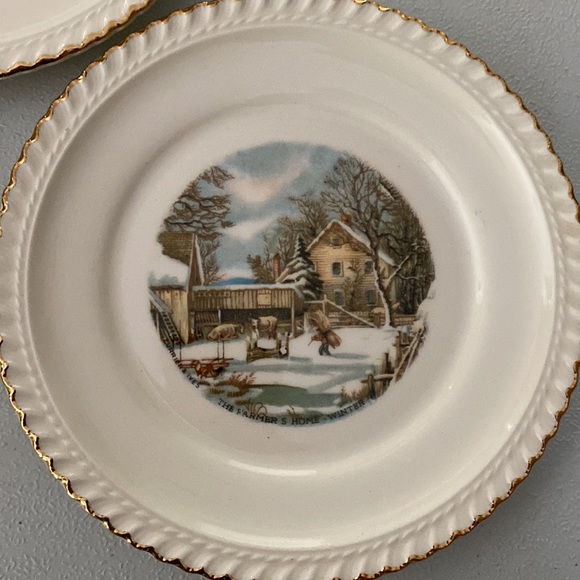 Vintage Harkerware Currier & Ives Christmas plates Winter Scene Cake & Dessert - Picture 2 of 6